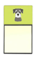 Checkerboard Lime Green Schnauzer Watercolor Sticky Note Holder Refillable Dispenser Desk Accessory 3x3 Pad Gift