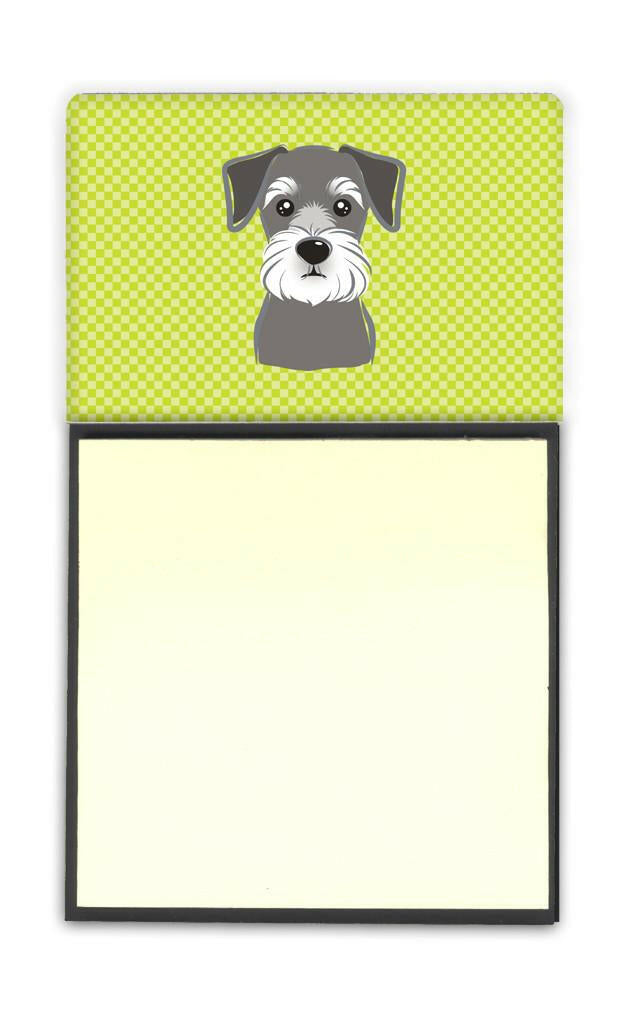 Checkerboard Lime Green Schnauzer Watercolor Sticky Note Holder Refillable Dispenser Desk Accessory 3x3 Pad Gift