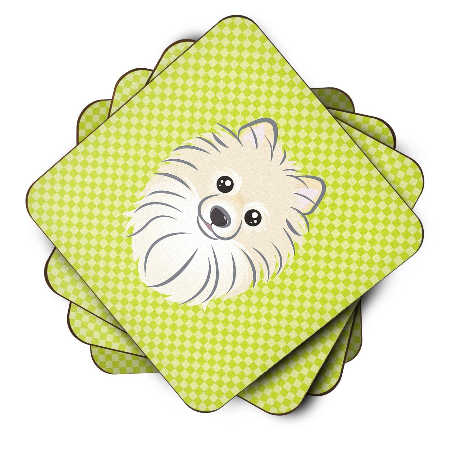 Checkerboard Lime Green Pomeranian Foam Coasters Set of 4 Cup Coasters for Indoor Outdoor, Tabletop Protection, Anti Slip, Mouse pad Material