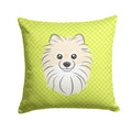 Checkerboard Lime Green Pomeranian Decorative Throw Pillow 14x14 Indoor Outdoor Accent Cushion, Fabric Cover with Insert for Sofa, Bed, Porch & Living Room