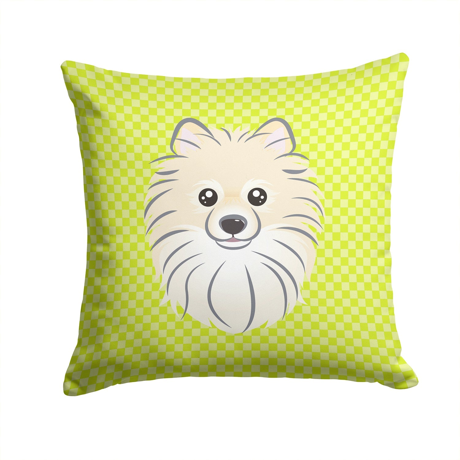 Checkerboard Lime Green Pomeranian Decorative Throw Pillow 14x14 Indoor Outdoor Accent Cushion, Fabric Cover with Insert for Sofa, Bed, Porch & Living Room