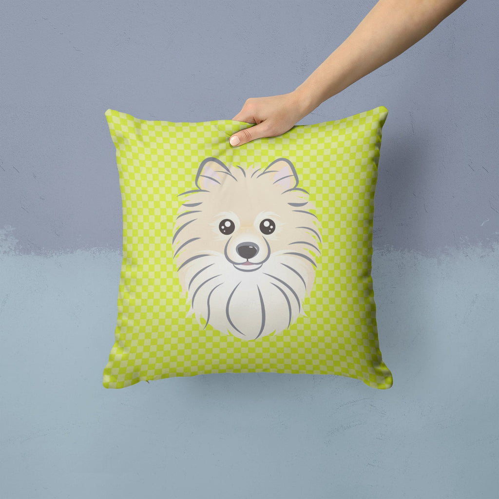 Checkerboard Lime Green Pomeranian Decorative Throw Pillow 14x14 Indoor Outdoor Accent Cushion, Fabric Cover with Insert for Sofa, Bed, Porch & Living Room