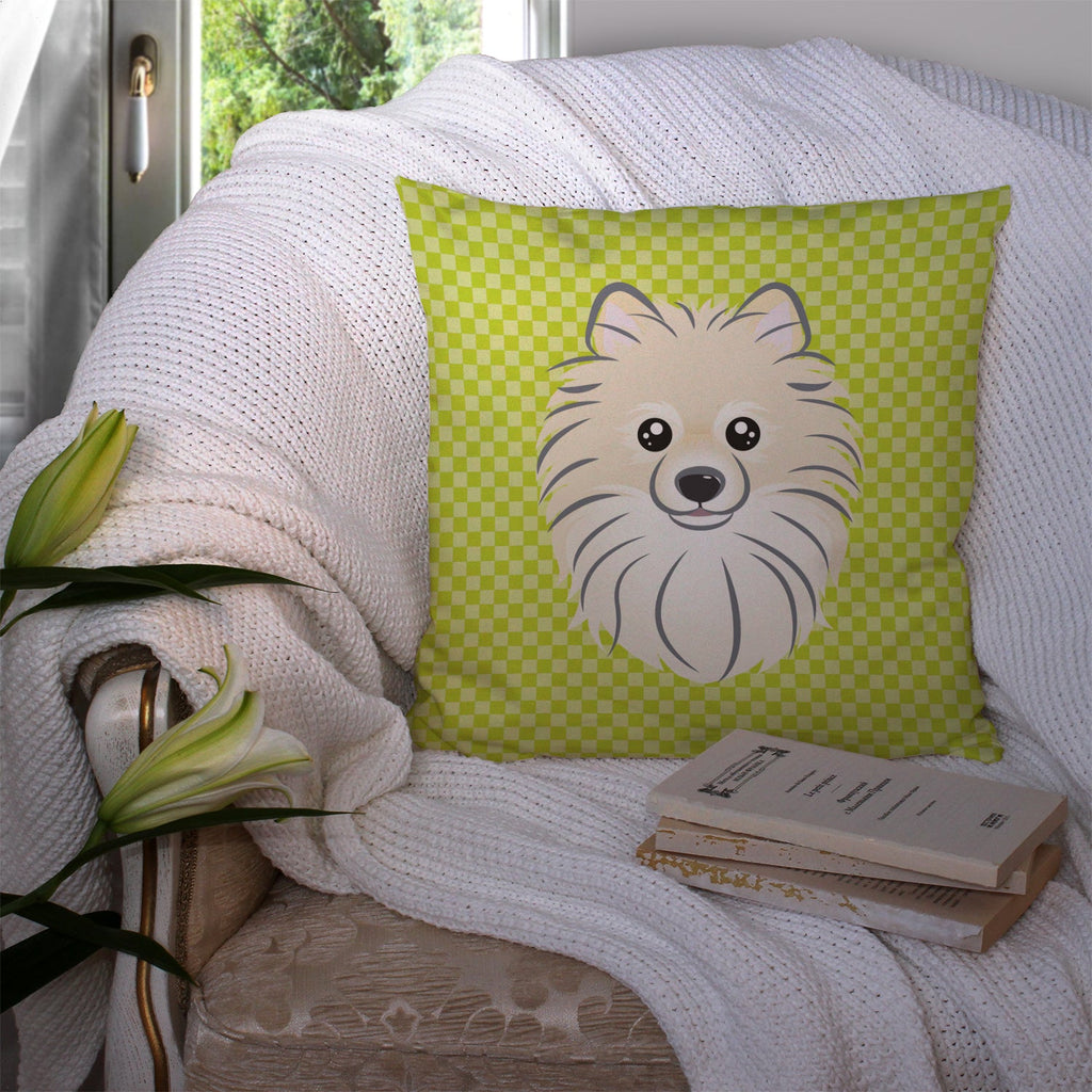 Checkerboard Lime Green Pomeranian Decorative Throw Pillow 14x14 Indoor Outdoor Accent Cushion, Fabric Cover with Insert for Sofa, Bed, Porch & Living Room