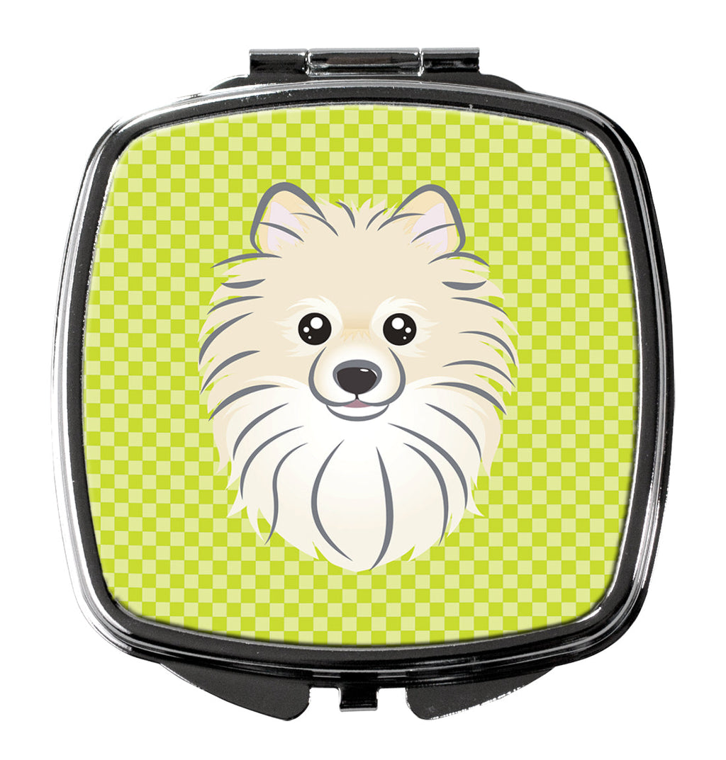 Checkerboard Lime Green Pomeranian Compact Mirror Decorative Travel Makeup Mirror for Women Girls Gifts Pocket Makeup Mirror Folding Handheld