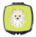 Checkerboard Lime Green Pomeranian Compact Mirror Decorative Travel Makeup Mirror for Women Girls Gifts Pocket Makeup Mirror Folding Handheld