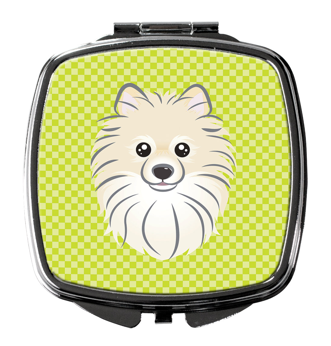 Checkerboard Lime Green Pomeranian Compact Mirror Decorative Travel Makeup Mirror for Women Girls Gifts Pocket Makeup Mirror Folding Handheld