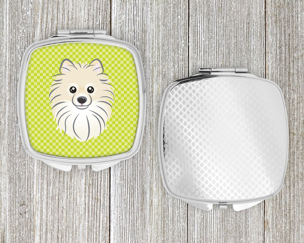 Checkerboard Lime Green Pomeranian Compact Mirror Decorative Travel Makeup Mirror for Women Girls Gifts Pocket Makeup Mirror Folding Handheld