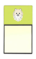 Checkerboard Lime Green Pomeranian Watercolor Sticky Note Holder Refillable Dispenser Desk Accessory 3x3 Pad Gift