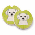 Checkerboard Lime Green Maltese Set of 2 Cup Holder Car Coasters Absorbent Round Sandstone Coasters Gifts for Men or Women, 2.5, Multicolor