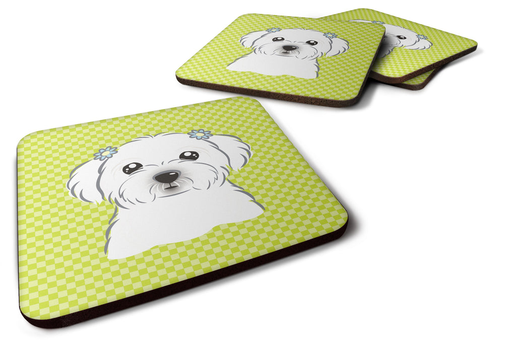 Checkerboard Lime Green Maltese Foam Coasters Set of 4 Cup Coasters for Indoor Outdoor, Tabletop Protection, Anti Slip, Mouse pad Material