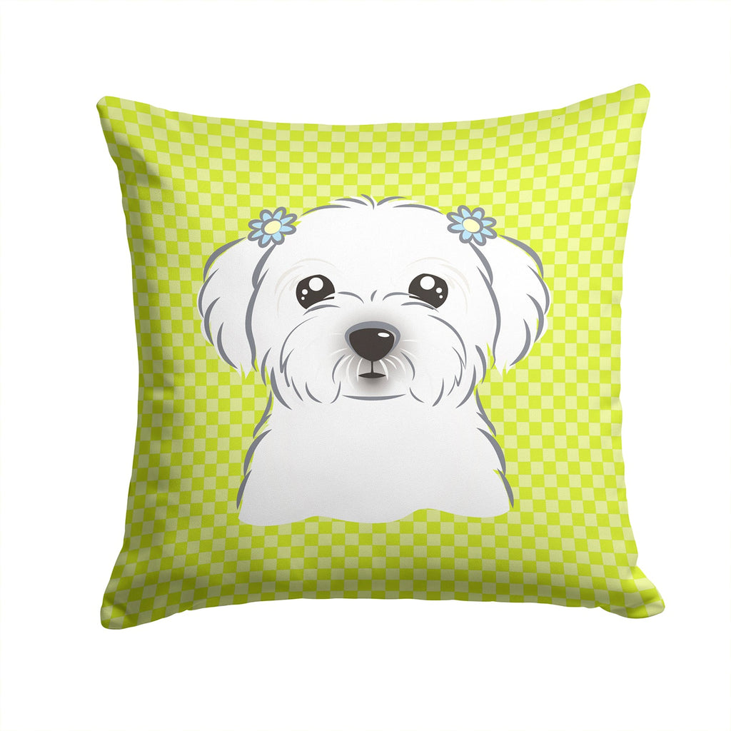 Checkerboard Lime Green Maltese Decorative Throw Pillow 14x14 Indoor Outdoor Accent Cushion, Fabric Cover with Insert for Sofa, Bed, Porch & Living Room