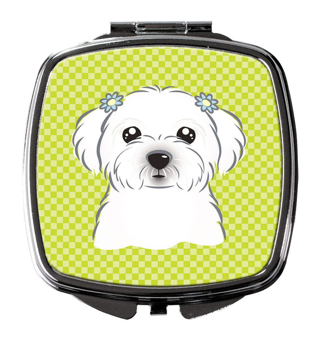 Checkerboard Lime Green Maltese Compact Mirror Decorative Travel Makeup Mirror for Women Girls Gifts Pocket Makeup Mirror Folding Handheld