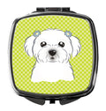 Checkerboard Lime Green Maltese Compact Mirror Decorative Travel Makeup Mirror for Women Girls Gifts Pocket Makeup Mirror Folding Handheld