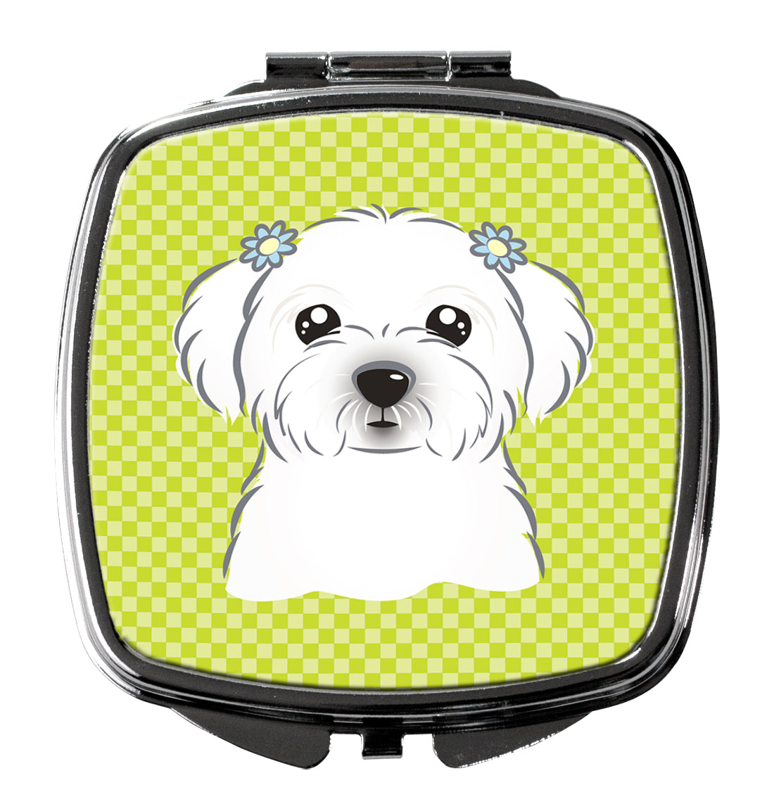 Checkerboard Lime Green Maltese Compact Mirror Decorative Travel Makeup Mirror for Women Girls Gifts Pocket Makeup Mirror Folding Handheld
