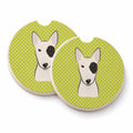 Checkerboard Lime Green Bull Terrier Set of 2 Cup Holder Car Coasters Absorbent Round Sandstone Coasters Gifts for Men or Women, 2.5, Multicolor