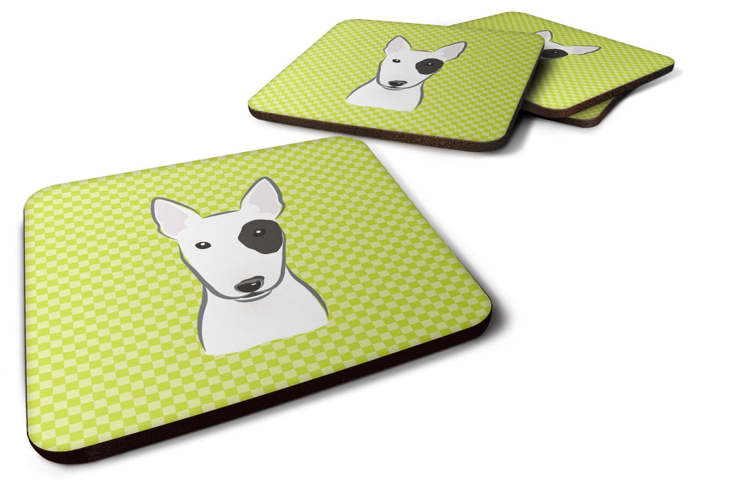 Checkerboard Lime Green Bull Terrier Foam Coasters Set of 4 Cup Coasters for Indoor Outdoor, Tabletop Protection, Anti Slip, Mouse pad Material