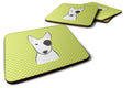 Checkerboard Lime Green Bull Terrier Foam Coasters Set of 4 Cup Coasters for Indoor Outdoor, Tabletop Protection, Anti Slip, Mouse pad Material