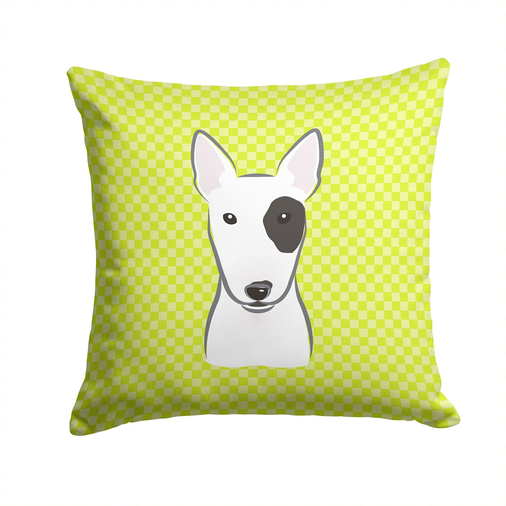 Checkerboard Lime Green Bull Terrier Decorative Throw Pillow 14x14 Indoor Outdoor Accent Cushion, Fabric Cover with Insert for Sofa, Bed, Porch & Living Room