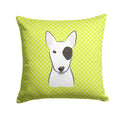 Checkerboard Lime Green Bull Terrier Decorative Throw Pillow 14x14 Indoor Outdoor Accent Cushion, Fabric Cover with Insert for Sofa, Bed, Porch & Living Room