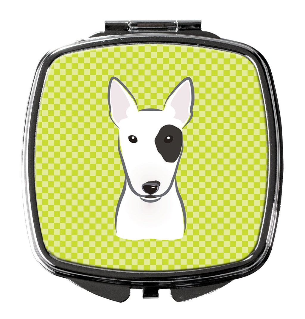 Checkerboard Lime Green Bull Terrier Compact Mirror Decorative Travel Makeup Mirror for Women Girls Gifts Pocket Makeup Mirror Folding Handheld