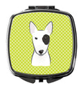 Checkerboard Lime Green Bull Terrier Compact Mirror Decorative Travel Makeup Mirror for Women Girls Gifts Pocket Makeup Mirror Folding Handheld