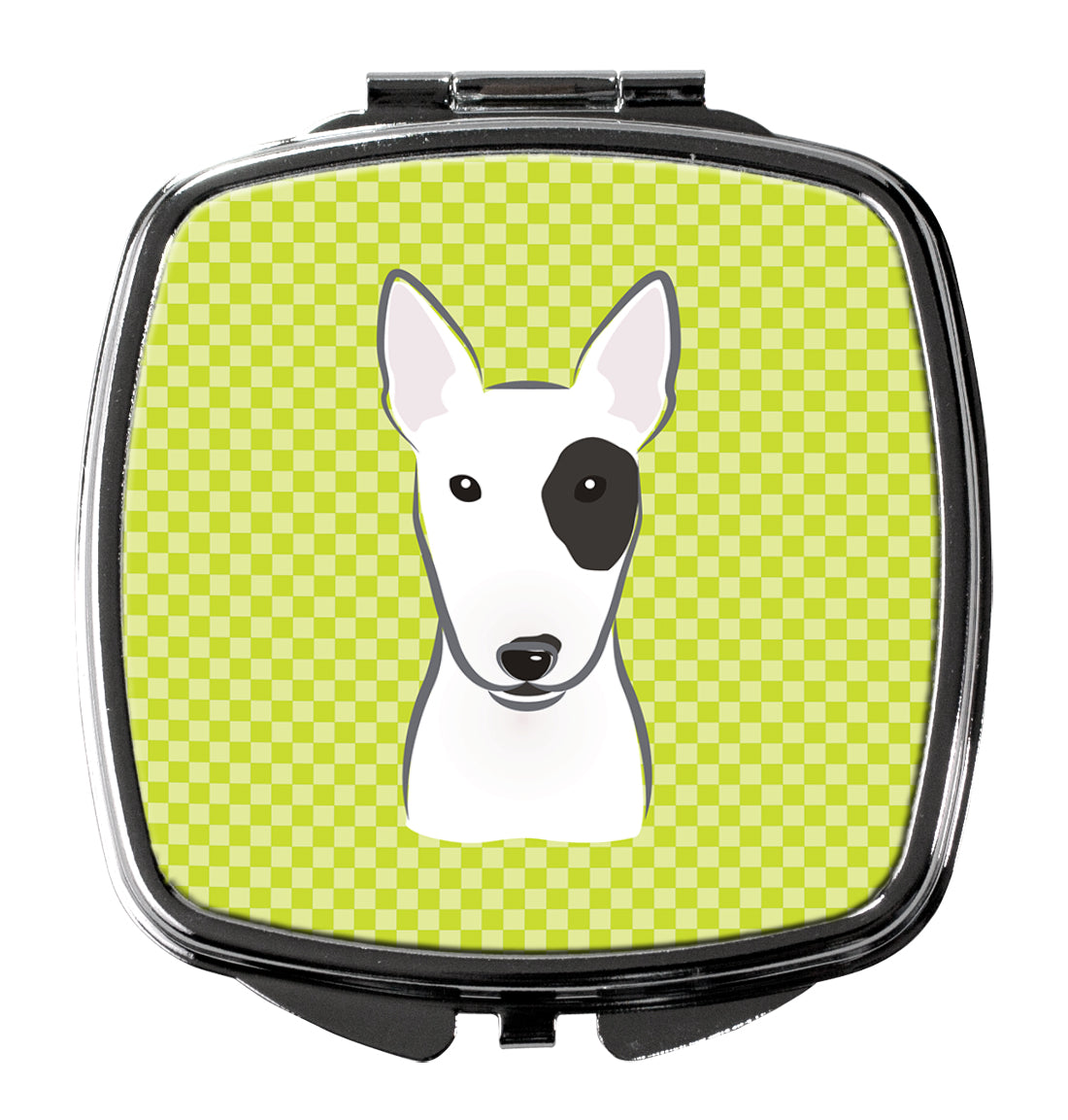 Checkerboard Lime Green Bull Terrier Compact Mirror Decorative Travel Makeup Mirror for Women Girls Gifts Pocket Makeup Mirror Folding Handheld