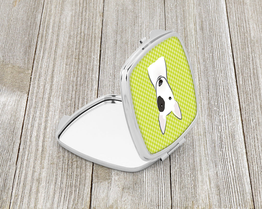 Checkerboard Lime Green Bull Terrier Compact Mirror Decorative Travel Makeup Mirror for Women Girls Gifts Pocket Makeup Mirror Folding Handheld