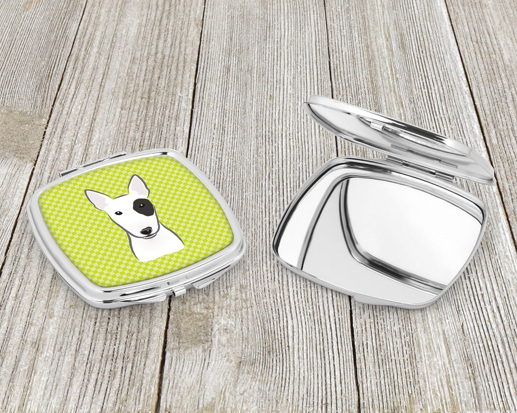 Checkerboard Lime Green Bull Terrier Compact Mirror Decorative Travel Makeup Mirror for Women Girls Gifts Pocket Makeup Mirror Folding Handheld