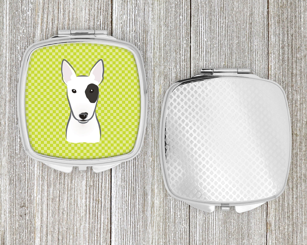 Checkerboard Lime Green Bull Terrier Compact Mirror Decorative Travel Makeup Mirror for Women Girls Gifts Pocket Makeup Mirror Folding Handheld