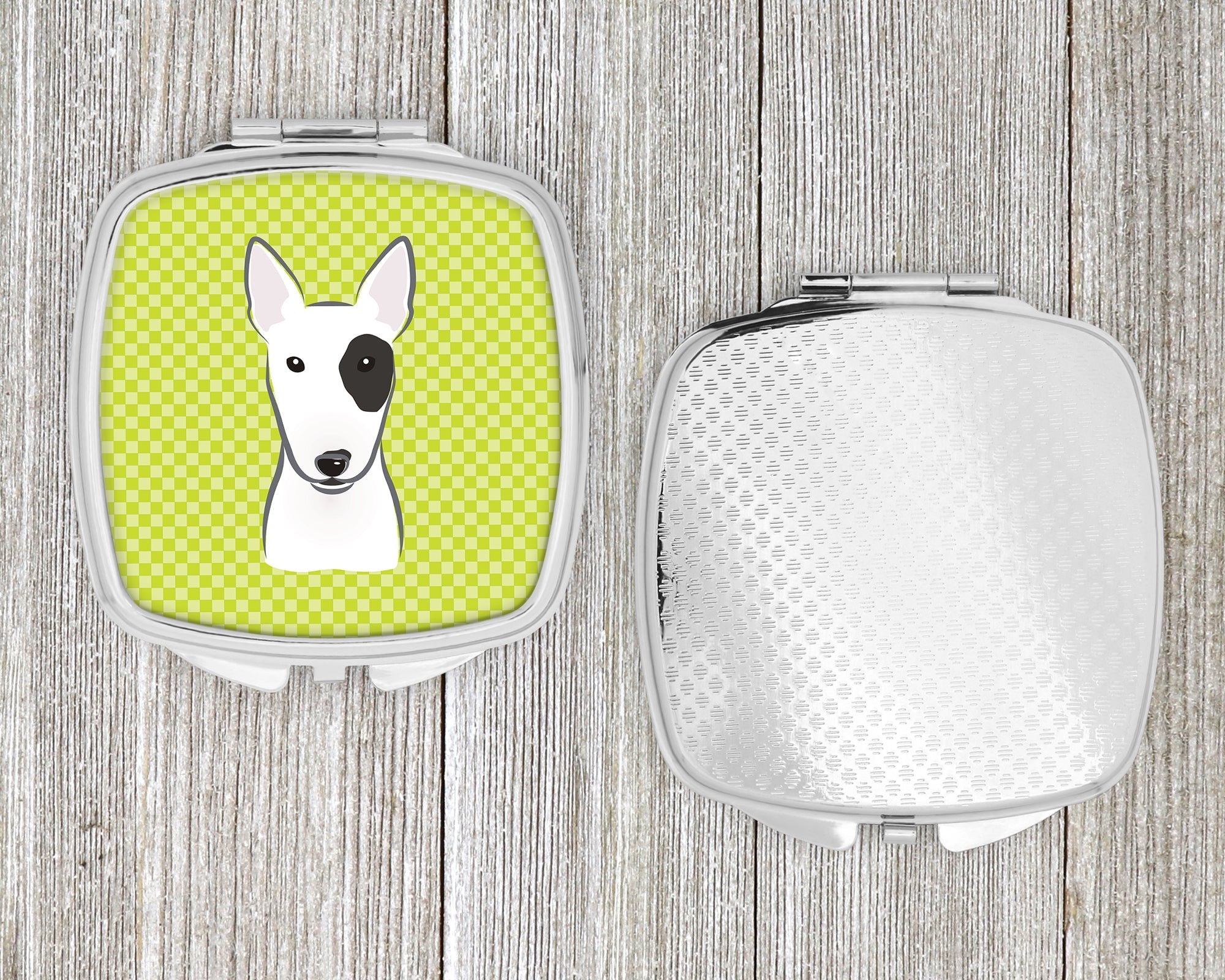 Checkerboard Lime Green Bull Terrier Compact Mirror Decorative Travel Makeup Mirror for Women Girls Gifts Pocket Makeup Mirror Folding Handheld