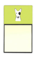 Checkerboard Lime Green Bull Terrier Watercolor Sticky Note Holder Refillable Dispenser Desk Accessory 3x3 Pad Gift