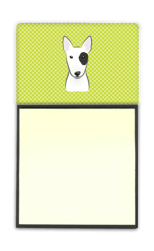 Checkerboard Lime Green Bull Terrier Watercolor Sticky Note Holder Refillable Dispenser Desk Accessory 3x3 Pad Gift
