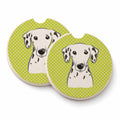 Checkerboard Lime Green Dalmatian Set of 2 Cup Holder Car Coasters Absorbent Round Sandstone Coasters Gifts for Men or Women, 2.5, Multicolor