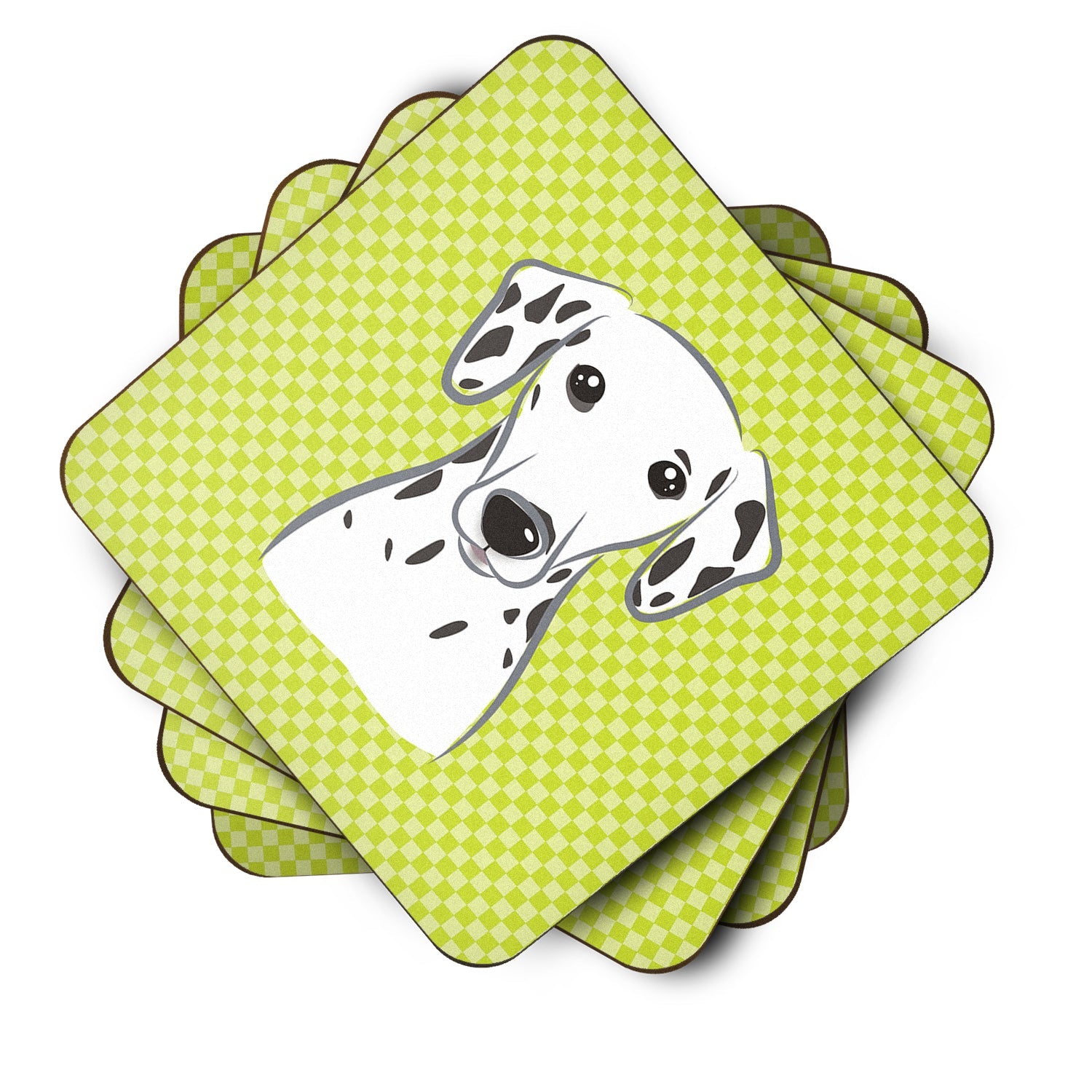 Checkerboard Lime Green Dalmatian Foam Coasters Set of 4 Cup Coasters for Indoor Outdoor, Tabletop Protection, Anti Slip, Mouse pad Material