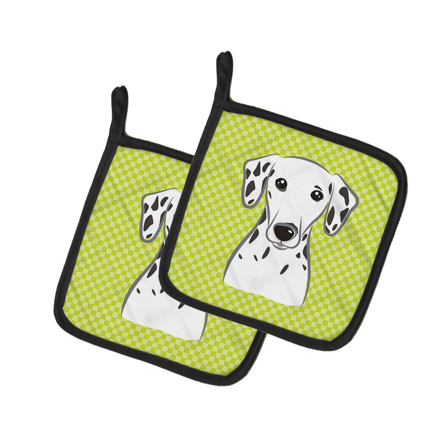 Checkerboard Lime Green Dalmatian Pot Holder Set of 2 Heat Resistant Quilted Hot Pads 7.5 x 7.5 Inch, Insulated Kitchen Trivets for Cooking & Baking