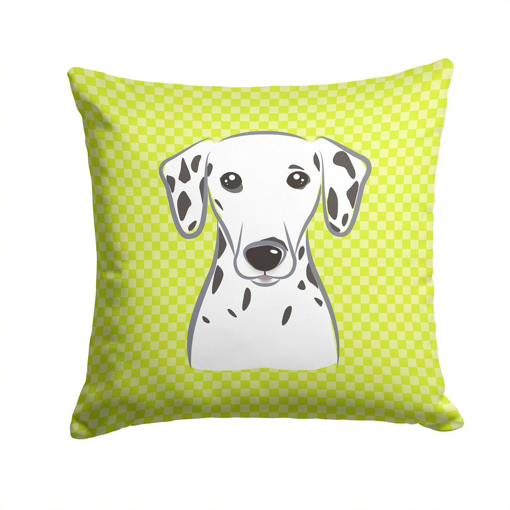 Checkerboard Lime Green Dalmatian Decorative Throw Pillow 14x14 Indoor Outdoor Accent Cushion, Fabric Cover with Insert for Sofa, Bed, Porch & Living Room