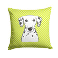 Checkerboard Lime Green Dalmatian Decorative Throw Pillow 14x14 Indoor Outdoor Accent Cushion, Fabric Cover with Insert for Sofa, Bed, Porch & Living Room
