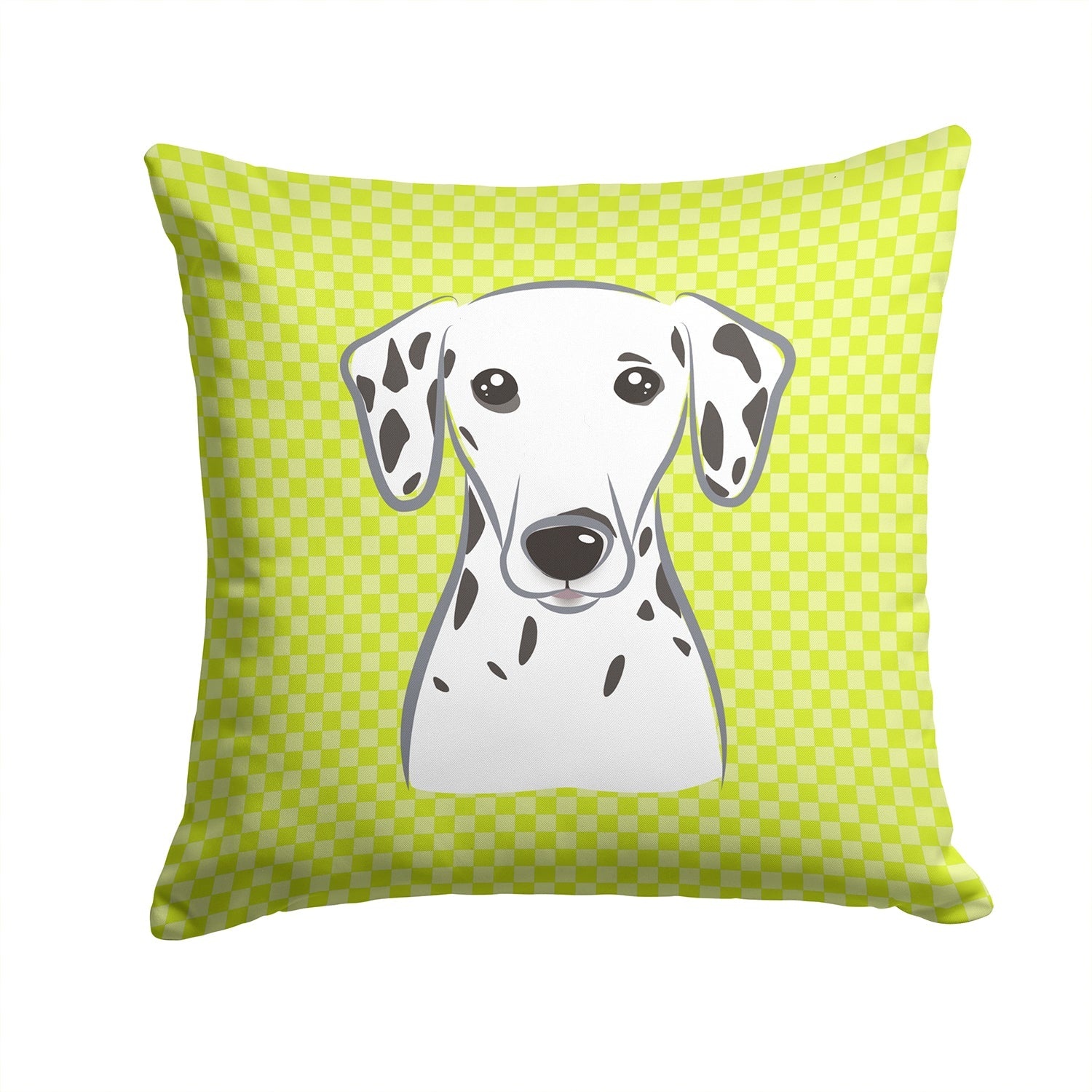 Checkerboard Lime Green Dalmatian Decorative Throw Pillow 14x14 Indoor Outdoor Accent Cushion, Fabric Cover with Insert for Sofa, Bed, Porch & Living Room