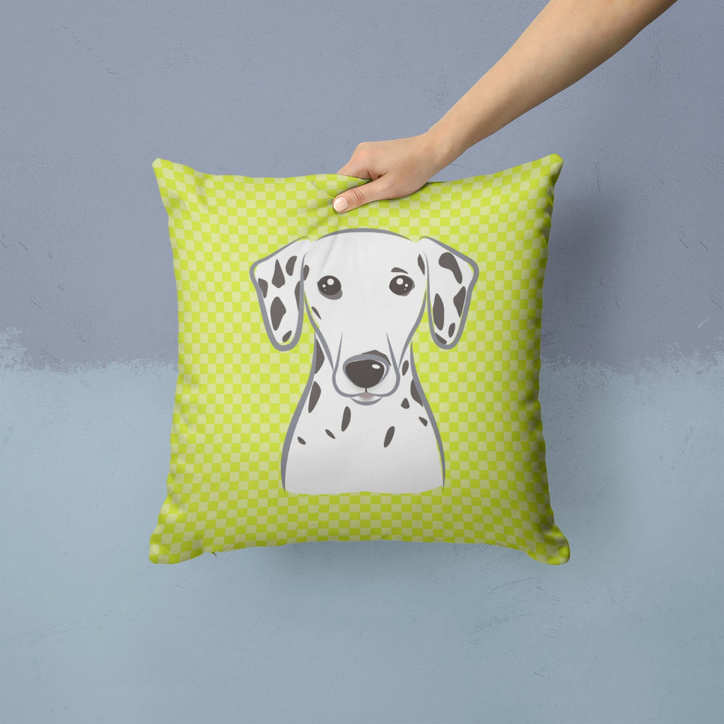 Checkerboard Lime Green Dalmatian Decorative Throw Pillow 14x14 Indoor Outdoor Accent Cushion, Fabric Cover with Insert for Sofa, Bed, Porch & Living Room
