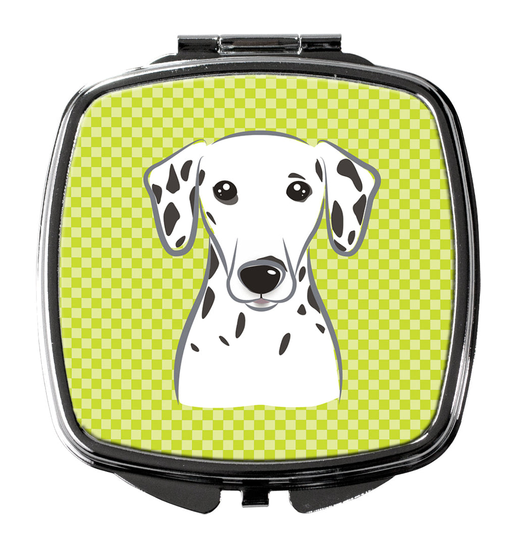 Checkerboard Lime Green Dalmatian Compact Mirror Decorative Travel Makeup Mirror for Women Girls Gifts Pocket Makeup Mirror Folding Handheld
