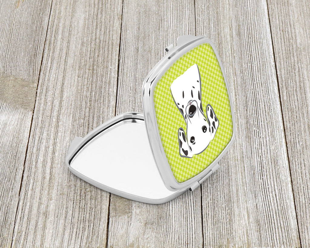 Checkerboard Lime Green Dalmatian Compact Mirror Decorative Travel Makeup Mirror for Women Girls Gifts Pocket Makeup Mirror Folding Handheld