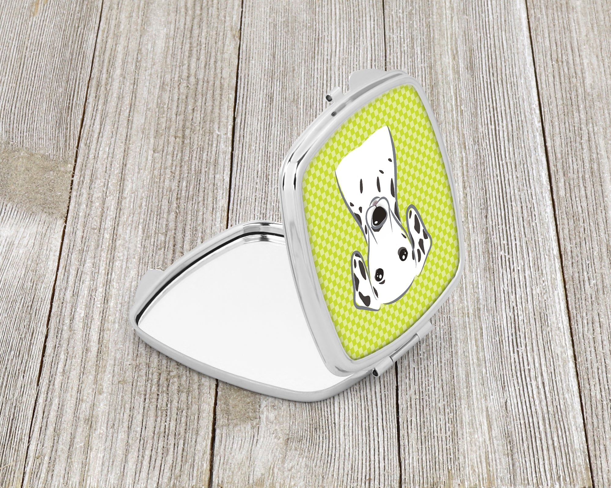 Checkerboard Lime Green Dalmatian Compact Mirror Decorative Travel Makeup Mirror for Women Girls Gifts Pocket Makeup Mirror Folding Handheld