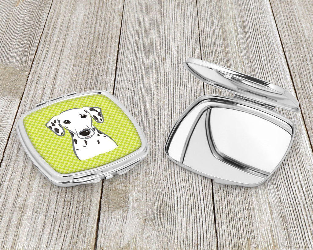 Checkerboard Lime Green Dalmatian Compact Mirror Decorative Travel Makeup Mirror for Women Girls Gifts Pocket Makeup Mirror Folding Handheld