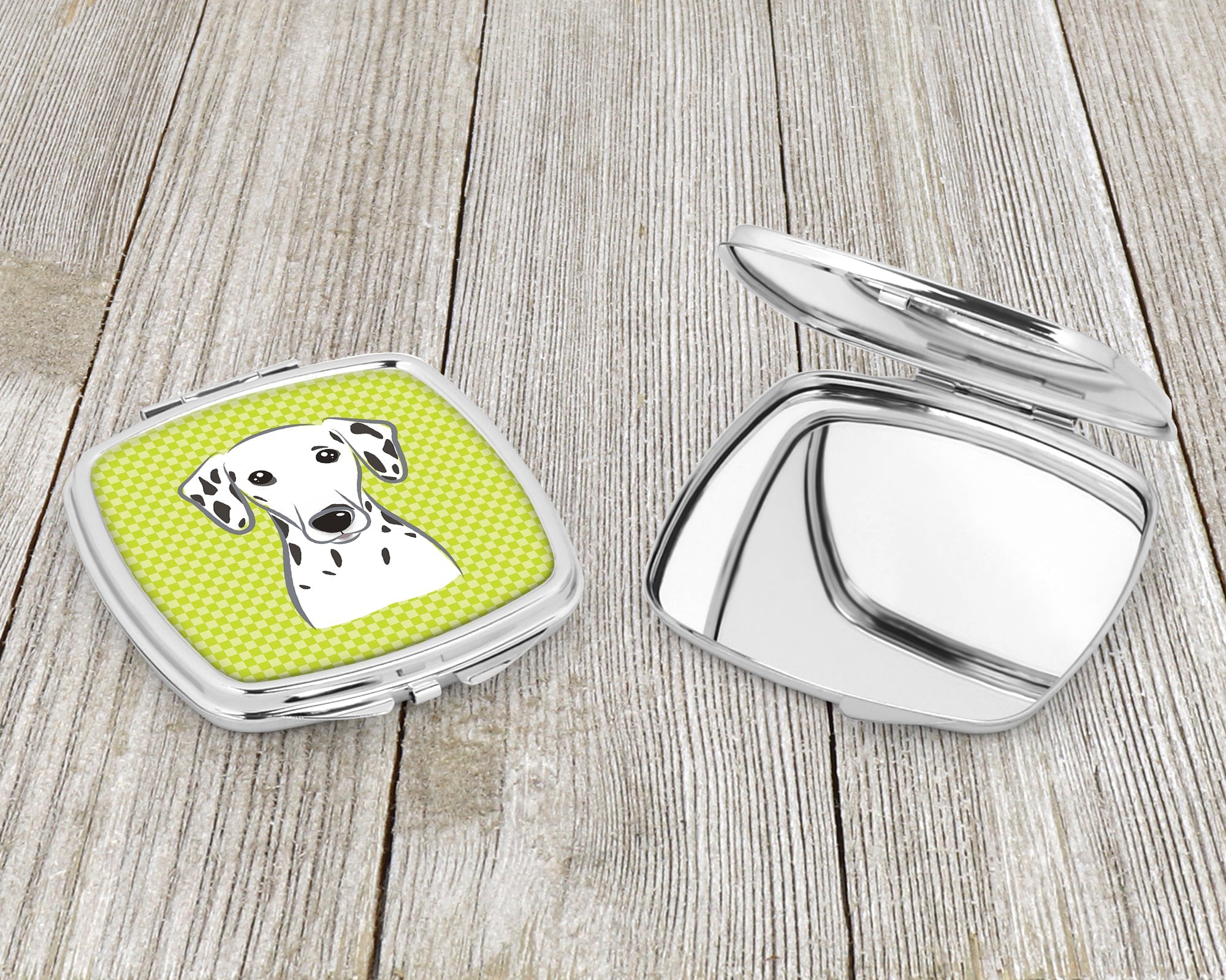 Checkerboard Lime Green Dalmatian Compact Mirror Decorative Travel Makeup Mirror for Women Girls Gifts Pocket Makeup Mirror Folding Handheld
