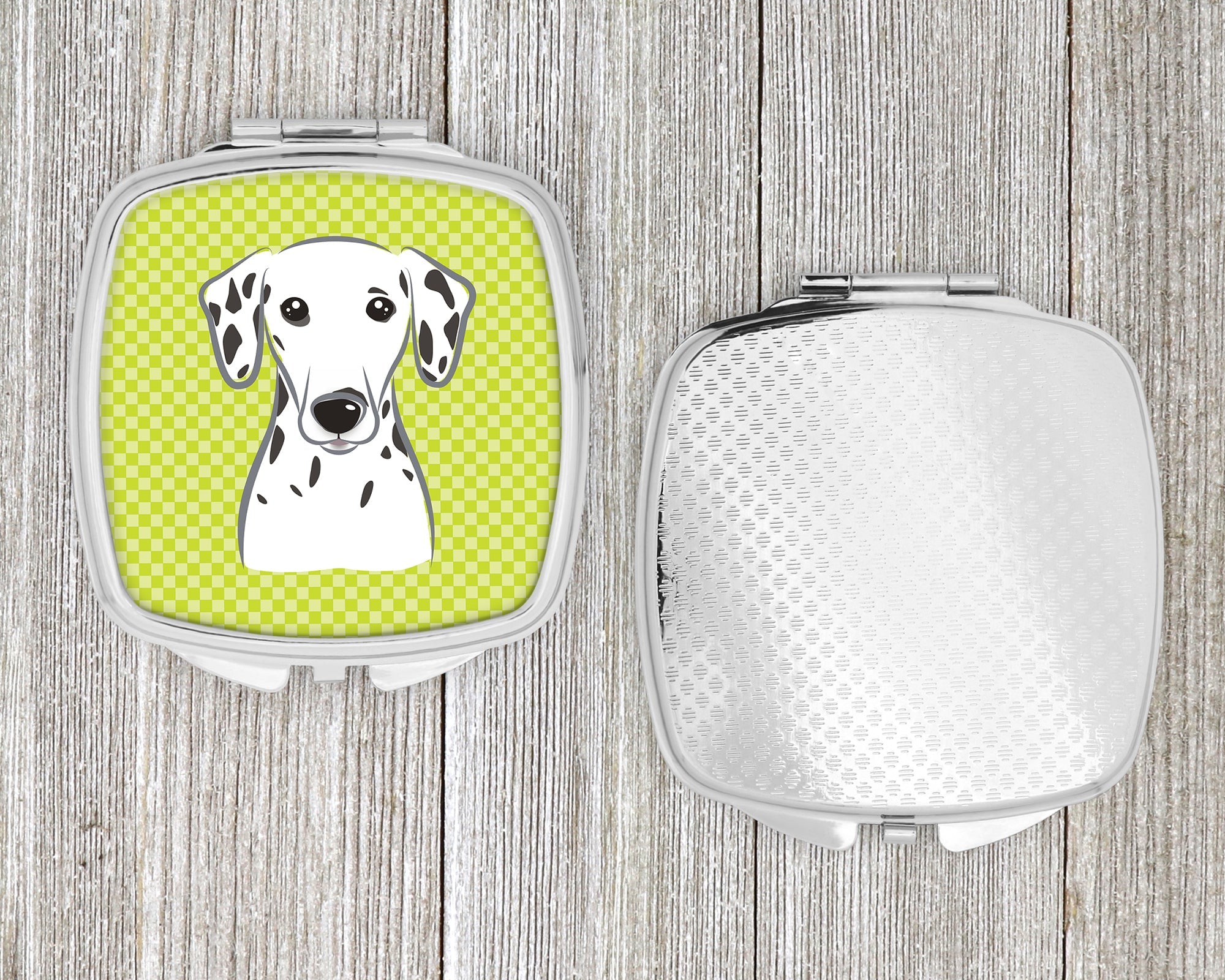 Checkerboard Lime Green Dalmatian Compact Mirror Decorative Travel Makeup Mirror for Women Girls Gifts Pocket Makeup Mirror Folding Handheld