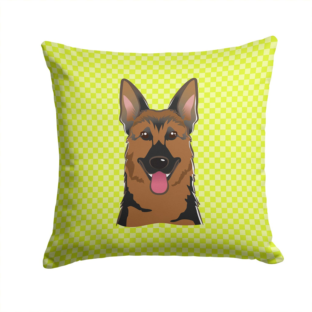 Checkerboard Lime Green German Shepherd Decorative Throw Pillow 14x14 Indoor Outdoor Accent Cushion, Fabric Cover with Insert for Sofa, Bed, Porch & Living Room