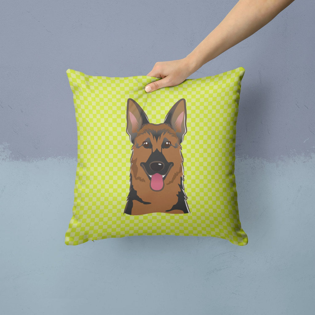 Checkerboard Lime Green German Shepherd Decorative Throw Pillow 14x14 Indoor Outdoor Accent Cushion, Fabric Cover with Insert for Sofa, Bed, Porch & Living Room