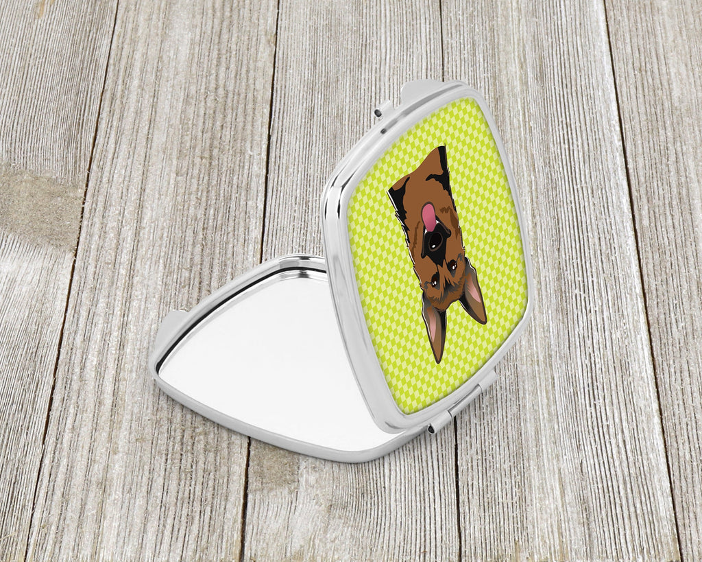 Checkerboard Lime Green German Shepherd Compact Mirror Decorative Travel Makeup Mirror for Women Girls Gifts Pocket Makeup Mirror Folding Handheld