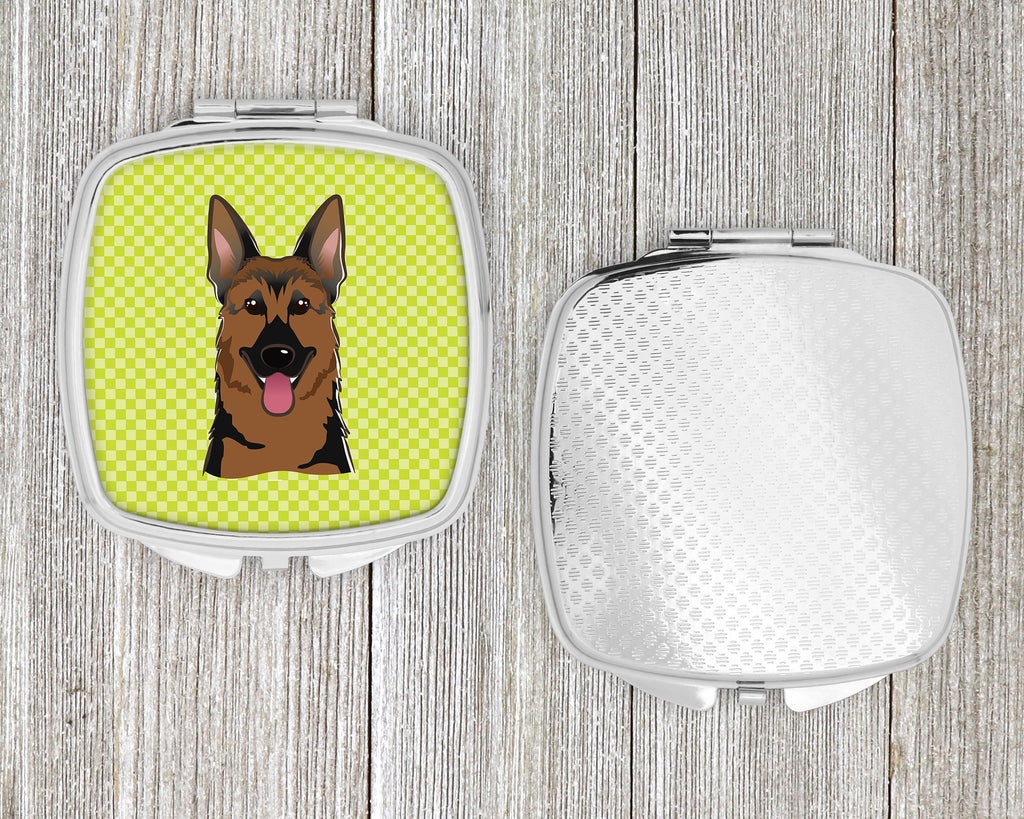 Checkerboard Lime Green German Shepherd Compact Mirror Decorative Travel Makeup Mirror for Women Girls Gifts Pocket Makeup Mirror Folding Handheld