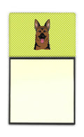 Checkerboard Lime Green German Shepherd Watercolor Sticky Note Holder Refillable Dispenser Desk Accessory 3x3 Pad Gift